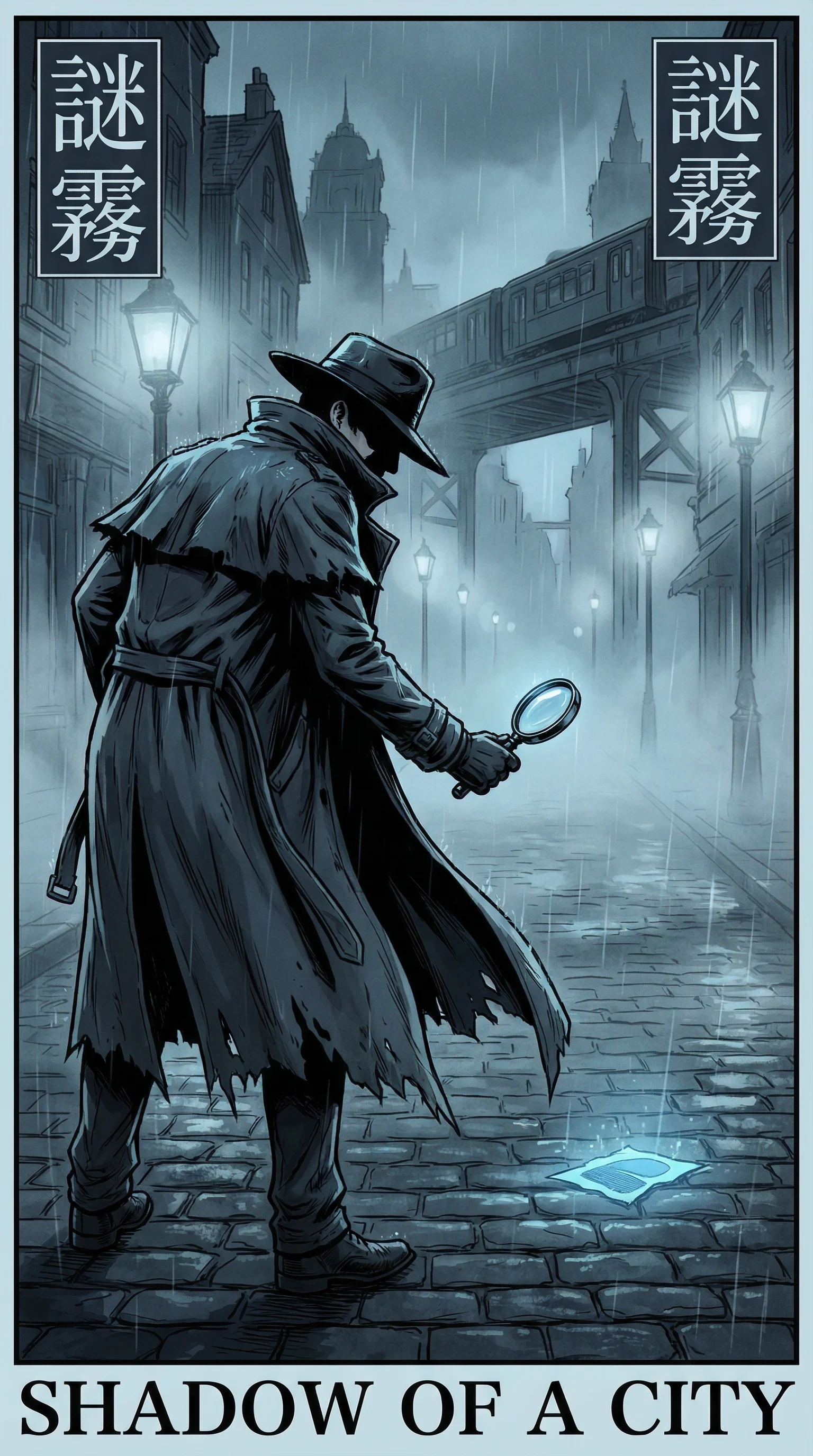 迷雾侦探漫画封面侦探风衣礼帽雾夜街头
